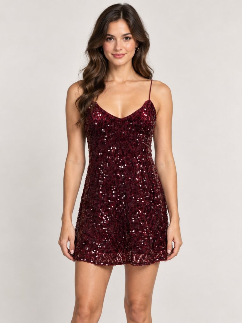 Altar'd State Burgundy Fall Dress Sequin Mini Spaghetti Strap Cocktail M